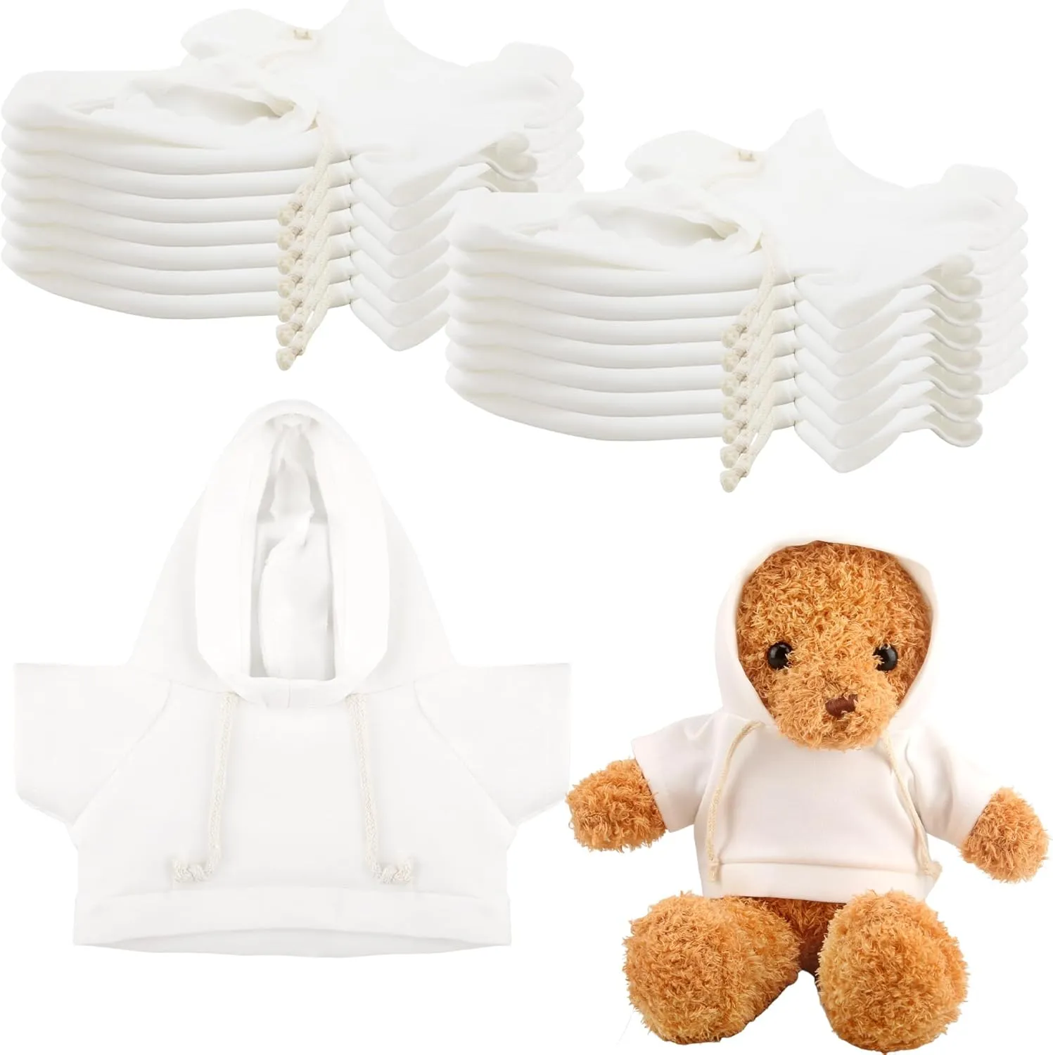 15 Pack Stuffed Bear White Hoodie Bulk Sublimation Blank Teddy Bear Toy Shirts Stuffed Animal White Basic Clothes Hoodie for 14-18 Inch Stuffed Bears Dolls DIY
