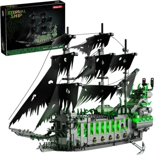 1573 Pcs Pirate Ship Building Set with LED Light,STEM Ghost Ship Flying Dutchman Building Toy,Model Boat Mini Brick Kit Home Office Decor,Halloween Easter Gift for Adults Boys Kids Ages 14 