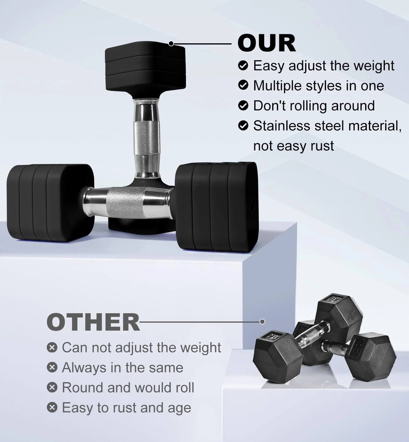 15LB 20LB 50LB Adjustable Dumbbell Set, 4 in 1 Free Weights Dumbbells Set for Women Men Hand Weights Sets Adjust Dumbbell Weight Sets for Home Gym Exercise Workout Strength Training Equipments