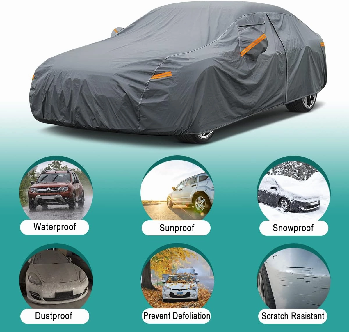 16 Layers Car Cover Waterproof All Weather, Heavy Duty Outdoor Car Cover Universal Fit Sedan Lexus ES350, Tesla Model S, Lincoln MKZ, Toyota Avalon, Jaguar XJ, Ford Taurus, BMW 740i etc.