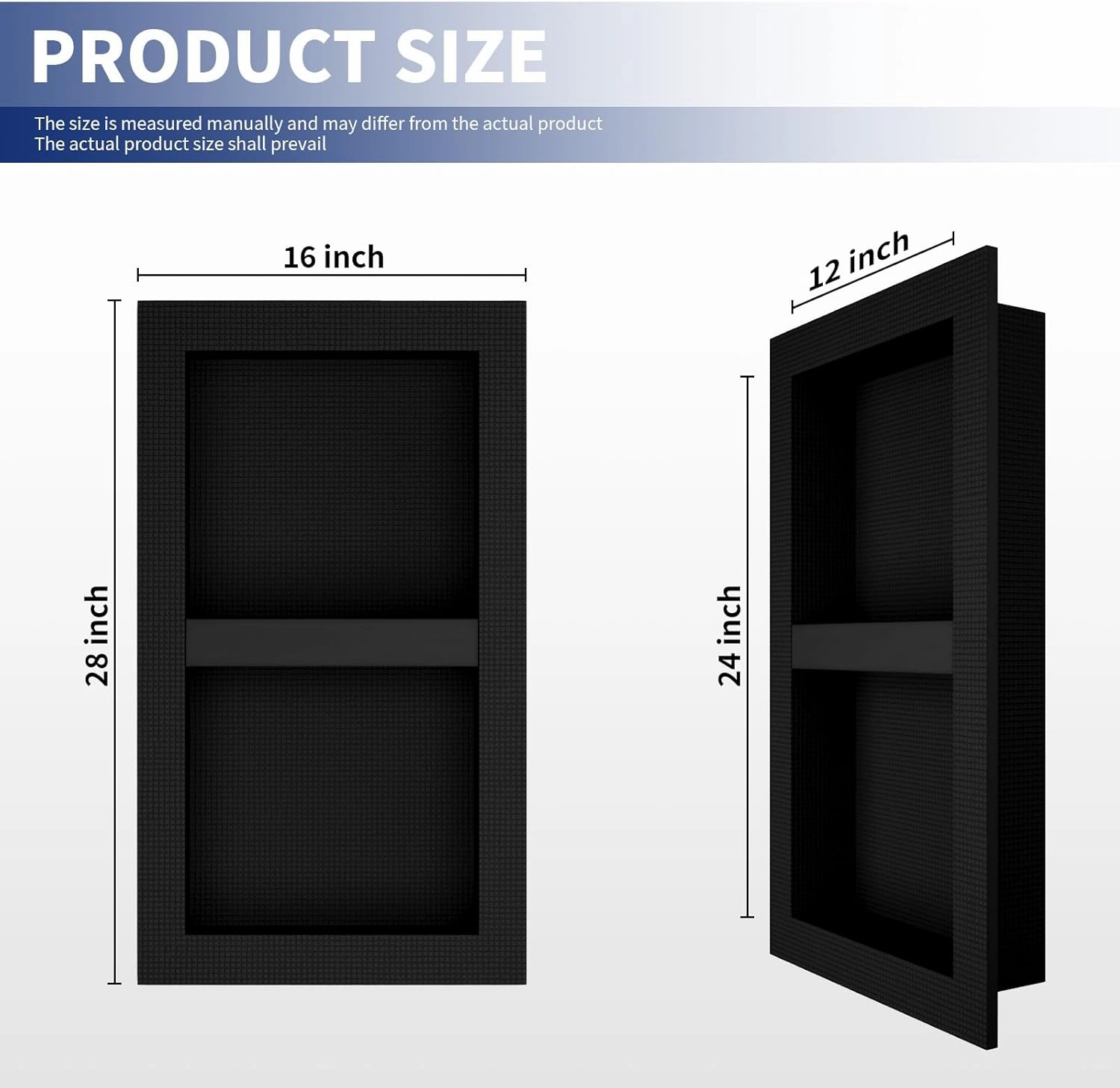 16" X 28" Shower Niche Insert Tile Ready, Recessed Niche for Shower Wall, Built-in Double Waterproof Shelf for Bathroom Storage, Matte Black