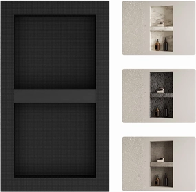 16" X 28" Shower Niche Insert Tile Ready, Recessed Niche for Shower Wall, Built-in Double Waterproof Shelf for Bathroom Storage, Matte Black