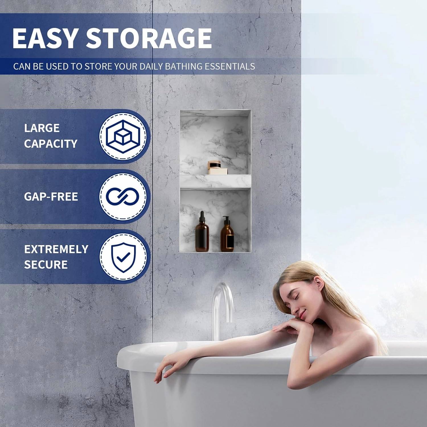 16" X 28" Shower Niche Insert Tile Ready, Recessed Niche for Shower Wall, Built-in Double Waterproof Shelf for Bathroom Storage, Matte Black