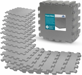 16pcs Interlocking Gym Foam Tiles, Mat Flooring for Home Exercise, Weightlifting, Jiu Jitsu, Yoga and for Garage Floors, 16 Sqft - Gray