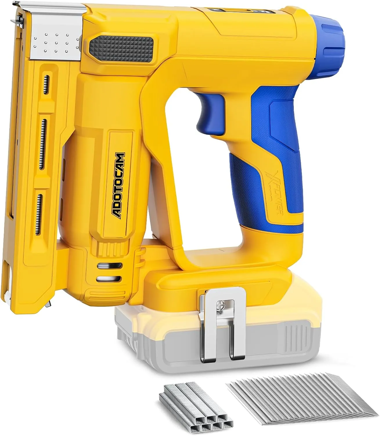 18GA Nail Gun for Dewalt 20V Battery (Tool Only), 2 in 1 Cordless Brad Nailer/T50 Crown Stapler, Nail Gun Battery Powered with 2,000PCS Staples and Nails for Upholstery & Family DIY