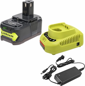 18V Battery and Charger Combo for Ryobi 18 Volt Cordless Tools Battery and P118B Charger, Cell9102 18V Battery Capacity Output 5.0Ah