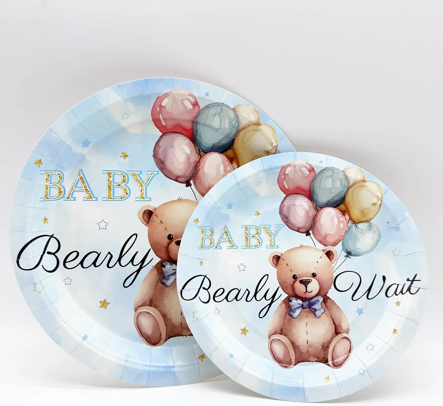 192pcs Teddy Bear Baby Shower Decorations Blue Bear Birthday Party Supplies Tableware Set With Paper Plates Napkins Cups Forks Knives Spoons Straws for Boy Birthday Party Decoration | Serve 24