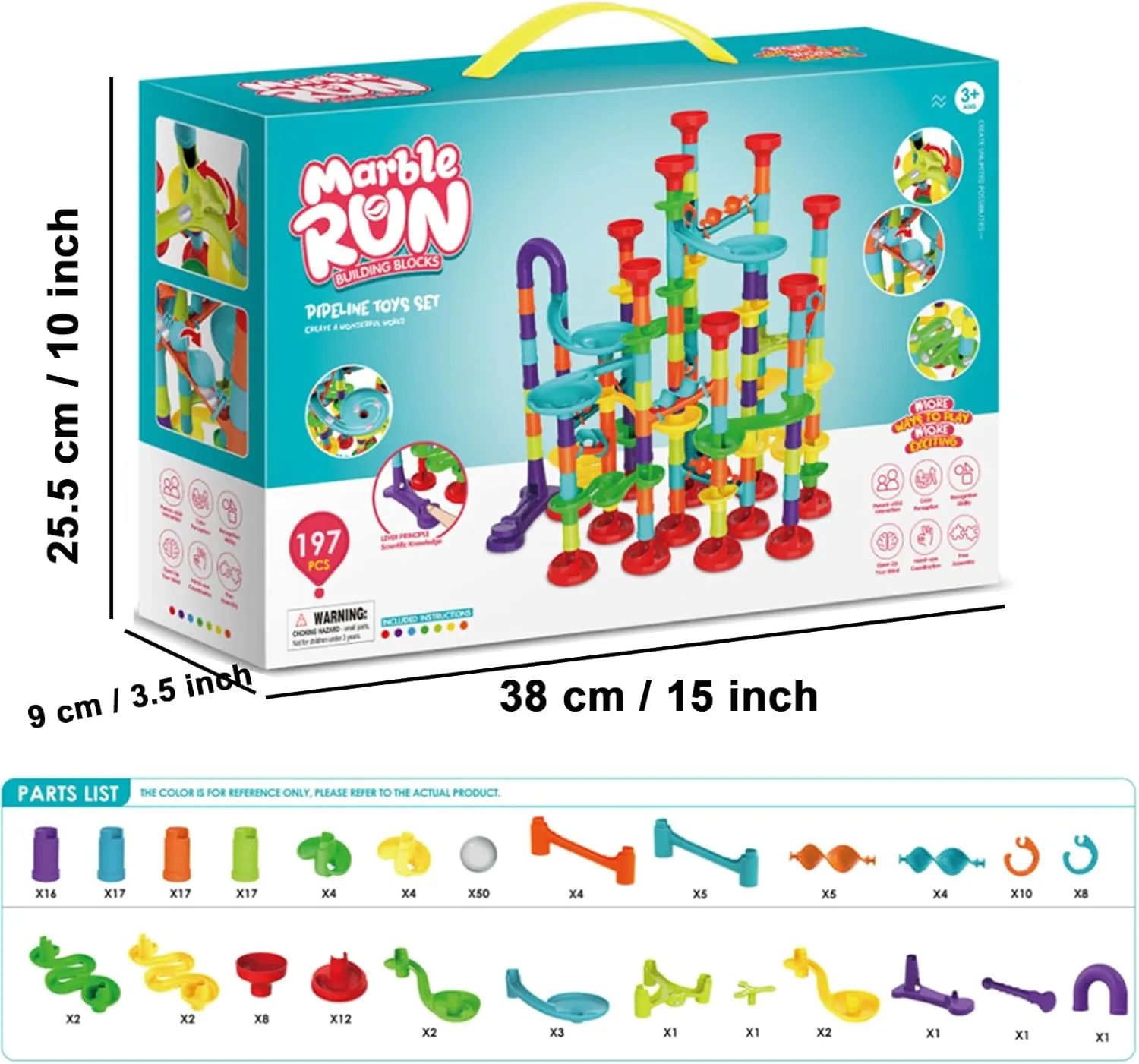 197 PCS Marble Run Premium Set,STEM Educational Building Block Toy,Marble Track Race Set with 50 Glass Marbles for Boys & Girls,Marble Maze Game Construction Building Blocks Toys for Kids