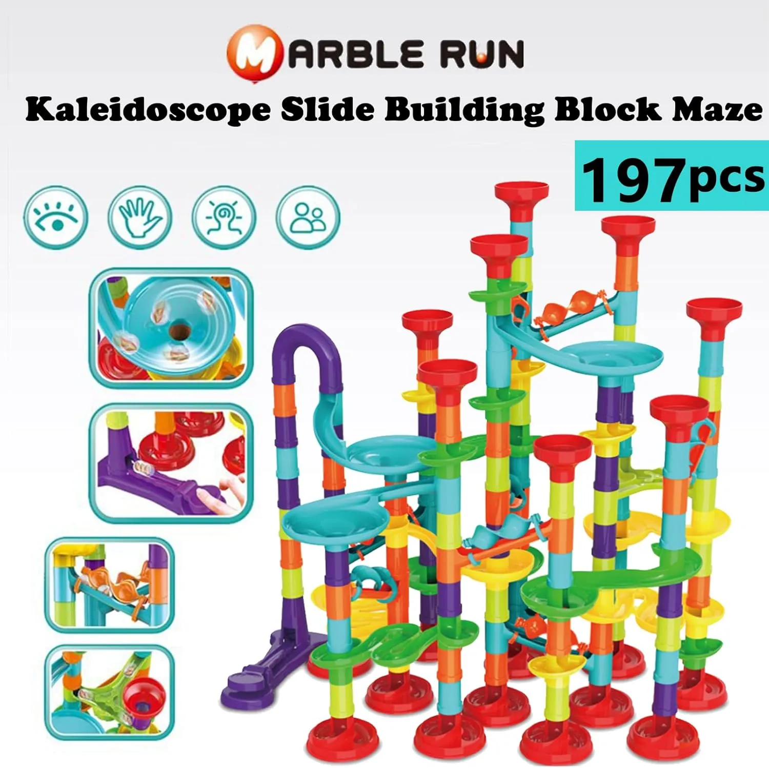 197 PCS Marble Run Premium Set,STEM Educational Building Block Toy,Marble Track Race Set with 50 Glass Marbles for Boys & Girls,Marble Maze Game Construction Building Blocks Toys for Kids