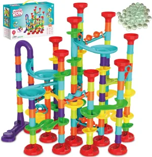 197 PCS Marble Run Premium Set,STEM Educational Building Block Toy,Marble Track Race Set with 50 Glass Marbles for Boys & Girls,Marble Maze Game Construction Building Blocks Toys for Kids