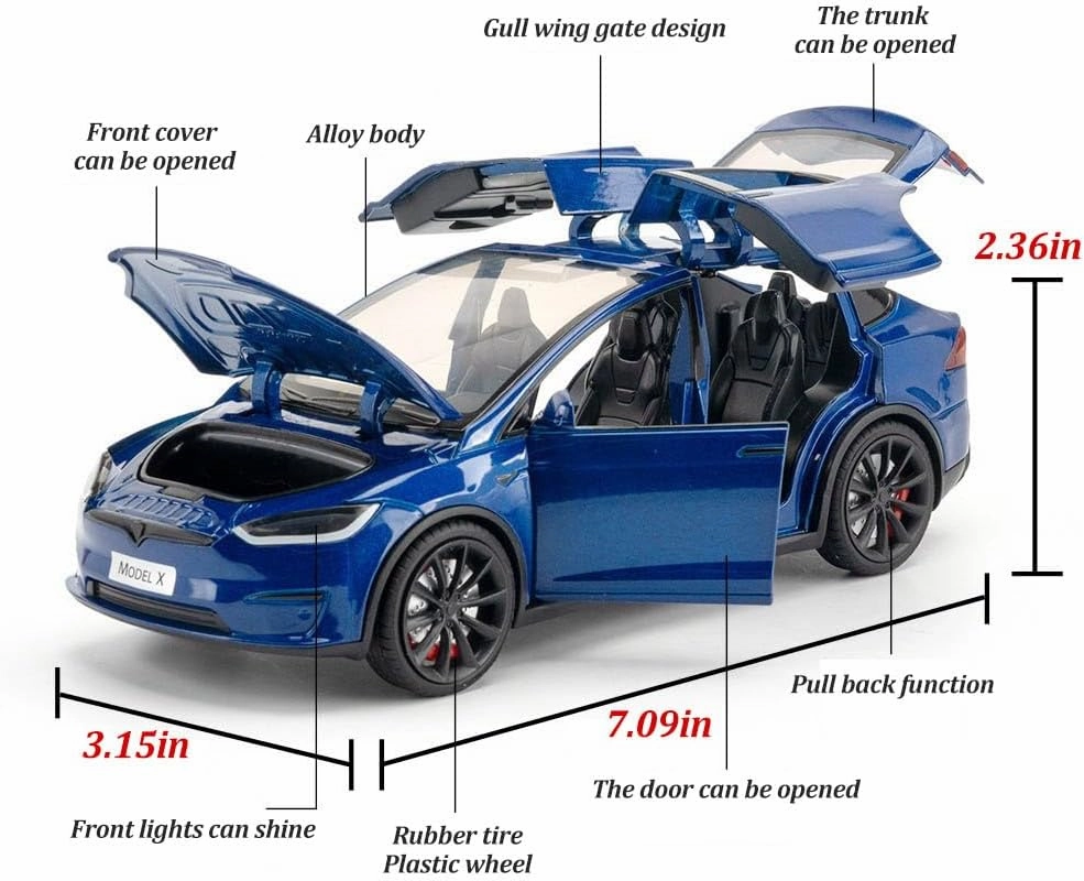 1/24 Model X Toy Car for Boys, Zinc Alloy Diecast Metal Model X Model Car Pull Back Car Toy Vehicles with Sound and Music, Suitable for Kids Aged 3  as Gifts