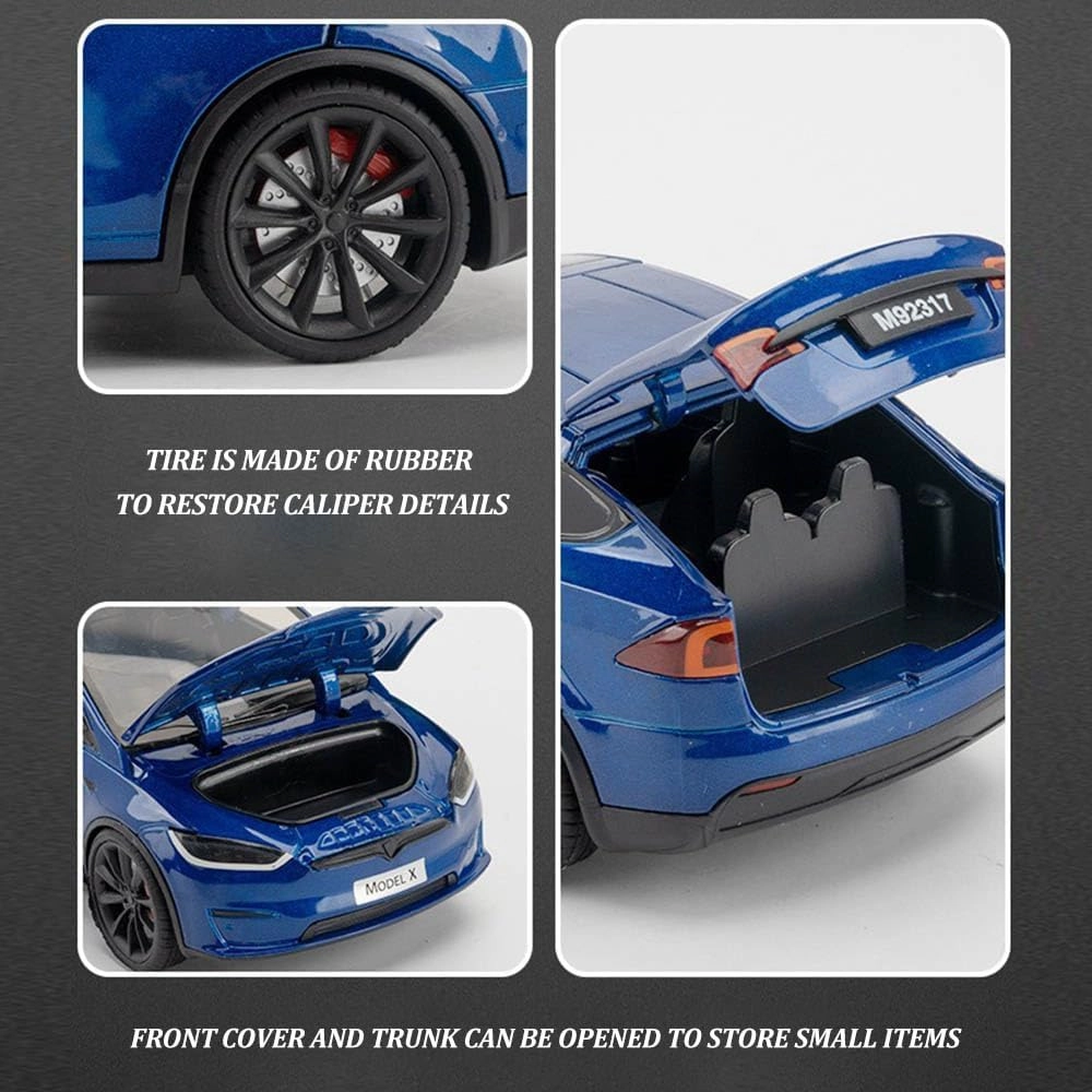 1/24 Model X Toy Car for Boys, Zinc Alloy Diecast Metal Model X Model Car Pull Back Car Toy Vehicles with Sound and Music, Suitable for Kids Aged 3  as Gifts