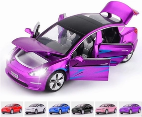 1:32 Scale Car Model 3 Alloy Diecast Pull Back Electronic Toys with Lights and Music, Mini Vehicles Toys for Kids Gift Car Lovers Collection (1:32 Model 3-Purple)