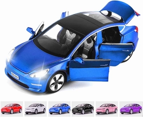 1:32 Scale Toy Cars, Metal Die-Casting Model Cars with Light/Sound Pull Back Car Toys for Boys Girls 3  Year Old Kids Birthday Gift, Model Toy Cars for Model 3 (1:32 Model 3-Blue)