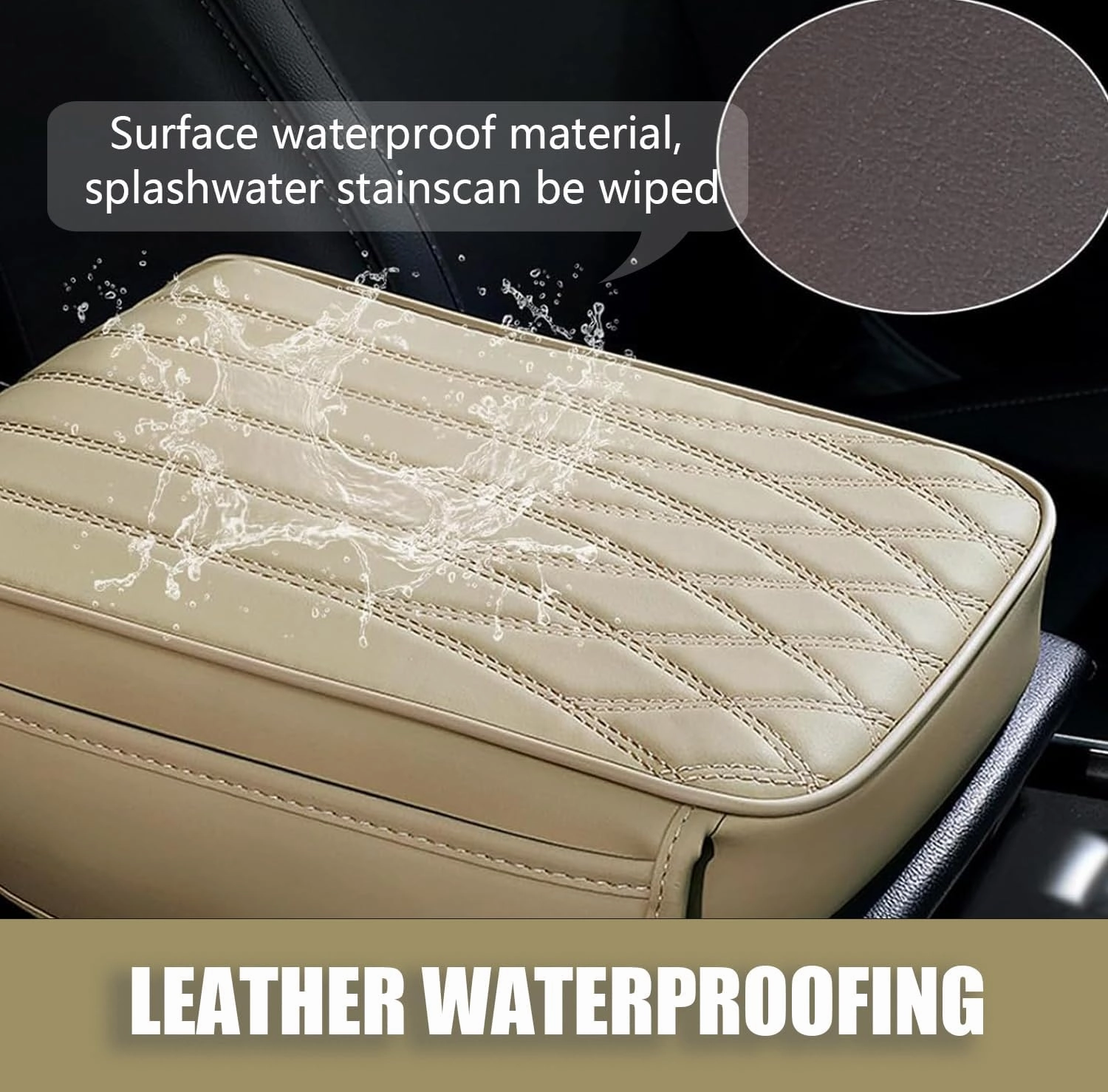 1 Pack Car Center Console Armrest Protective Cover with Pocket, 12.59In x 8.66In x 1.96In Soft Leather Vehicle Armrest Pad, Universal Automotive Decoration for Truck SUV Car (Beige)