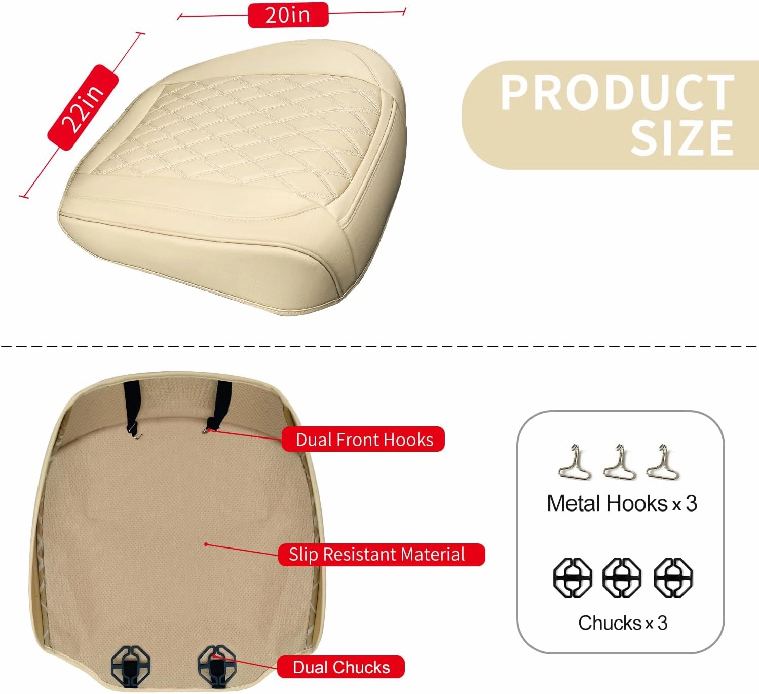 1 Pack Leather Front Car Seat Cover Bottom Car Seat, Anti-Slip and Full Wrap Driver Car Seat Protectors, Luxury Waterproof Bottom Auto Seat Cushion Pad Mat for Most Vehicles(Beige)