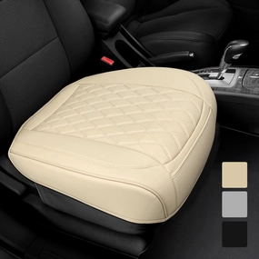 1 Pack Leather Front Car Seat Cover Bottom Car Seat, Anti-Slip and Full Wrap Driver Car Seat Protectors, Luxury Waterproof Bottom Auto Seat Cushion Pad Mat for Most Vehicles(Beige)
