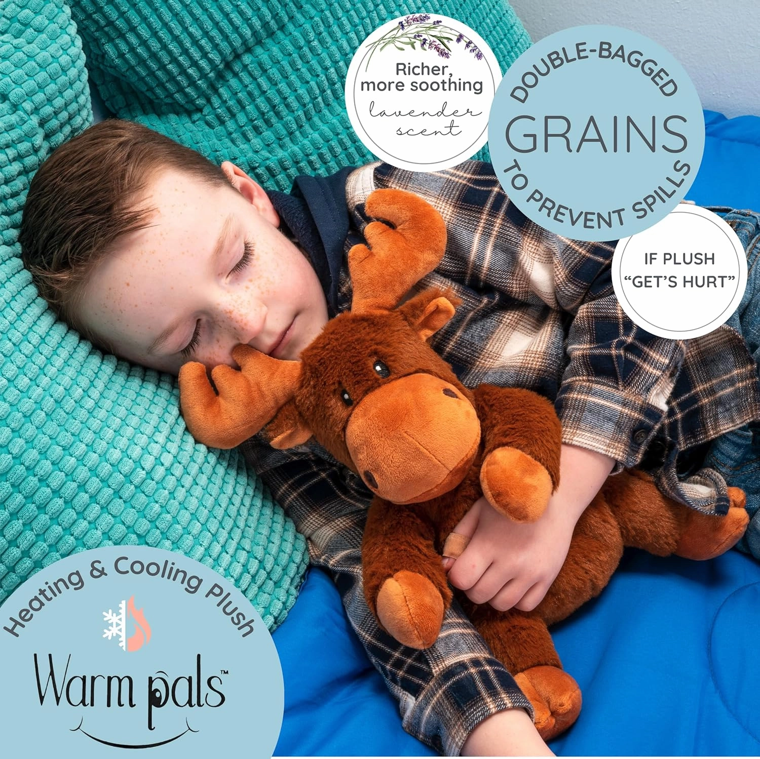 1i4 Group Warm Pals - Mack Moose - Cozy Microwavable Lavender Scented Plush Toys - Heated Stuffed Animal - Heatable Coolable Bedtime Comfort Plushie