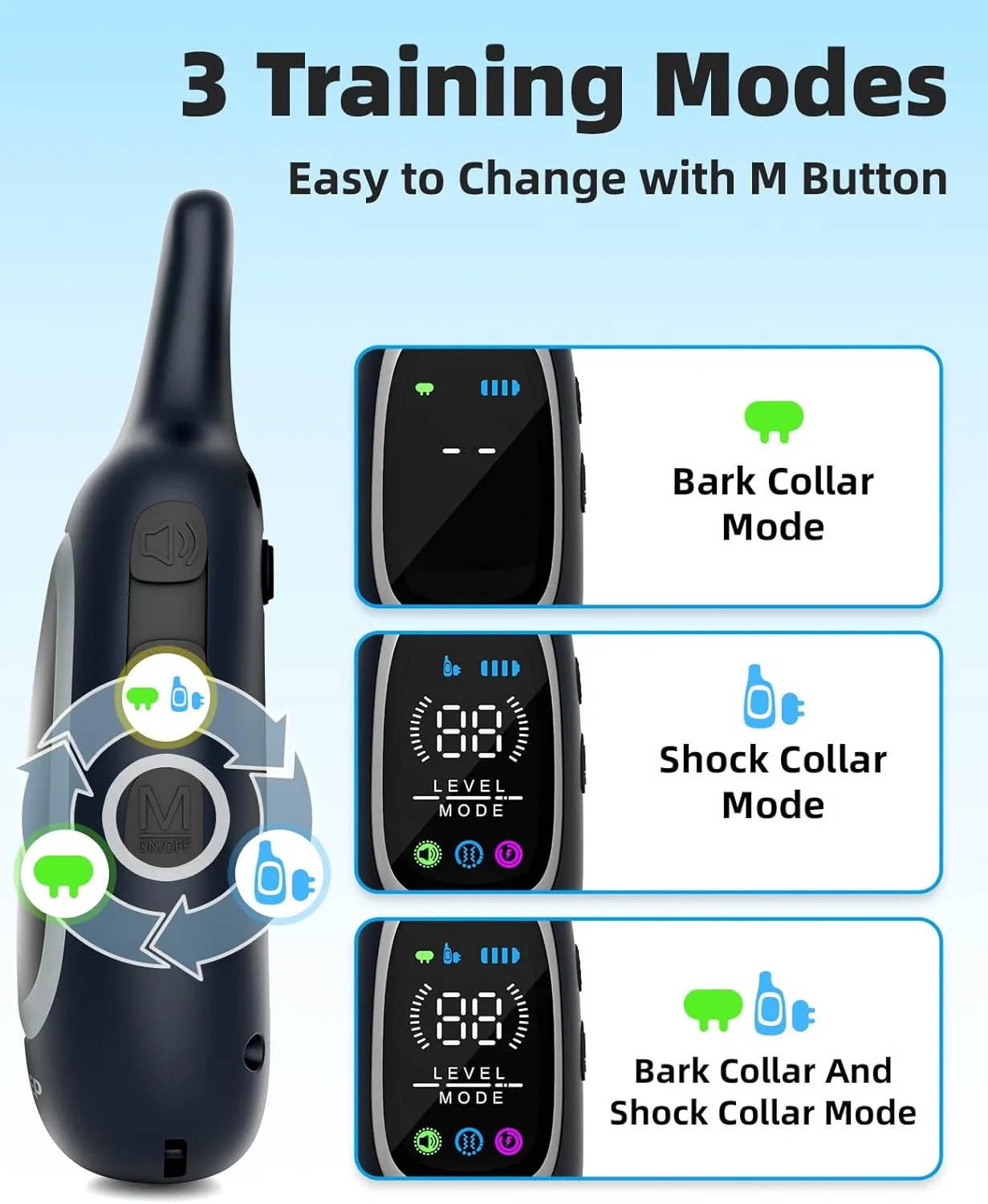 2-in-1 Bark and Shock Collar for Dogs – 3300FT Electric Dog Training Collar with Remote, IP67 Waterproof with Anti-Bark/Beep/Vibration/Shock Modes for Small Medium Large Dog(5-120Lbs)(Black)