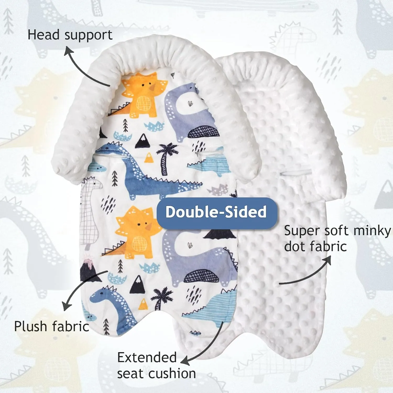 2-in-1Baby Car Seat Head Support & Strap Covers Set for Newborn Infant, Extra Soft Car Seat Insert Cushion Pad, Perfect for Carseats, Strollers, Bouncers