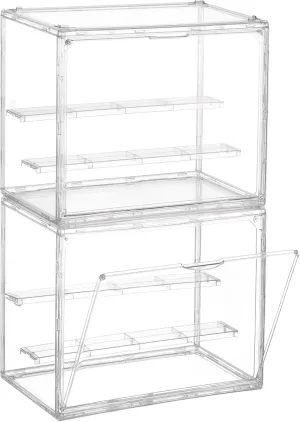 2 Pack 3 Layer Adjustable Figure Display Case, Acrylic Display Case for Collectibles,Clear Acrylic Display Case Stackable Display Box Showcase with Magnetic Door for Action Figures, Funko
