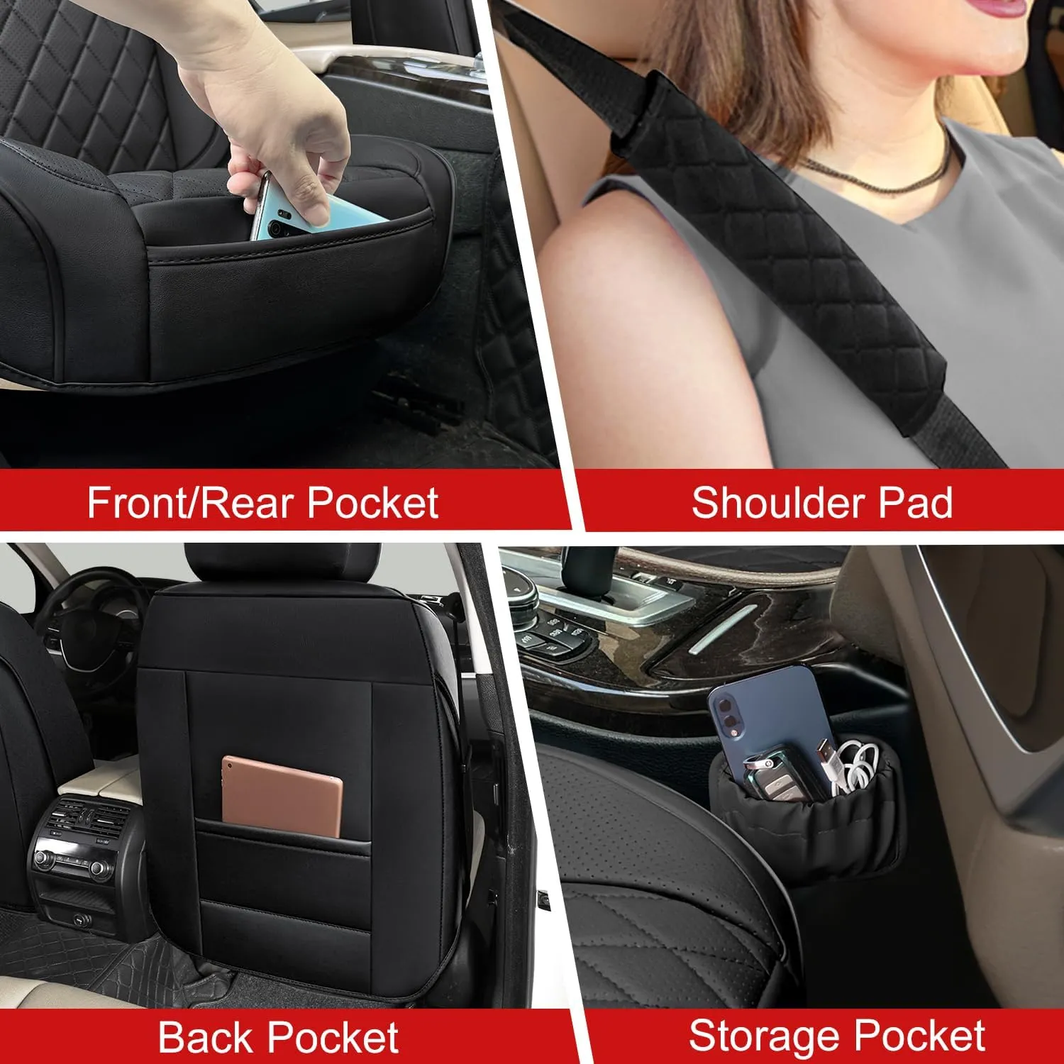 2 Pack Leather Front Car Seat Covers,Universal Breathable Full Surround Leather Car Seat Cover Protector,Split Waterproof Luxury Auto Black Seat Cover Cushion for Sedan Cars Pick-up Trucks SUV