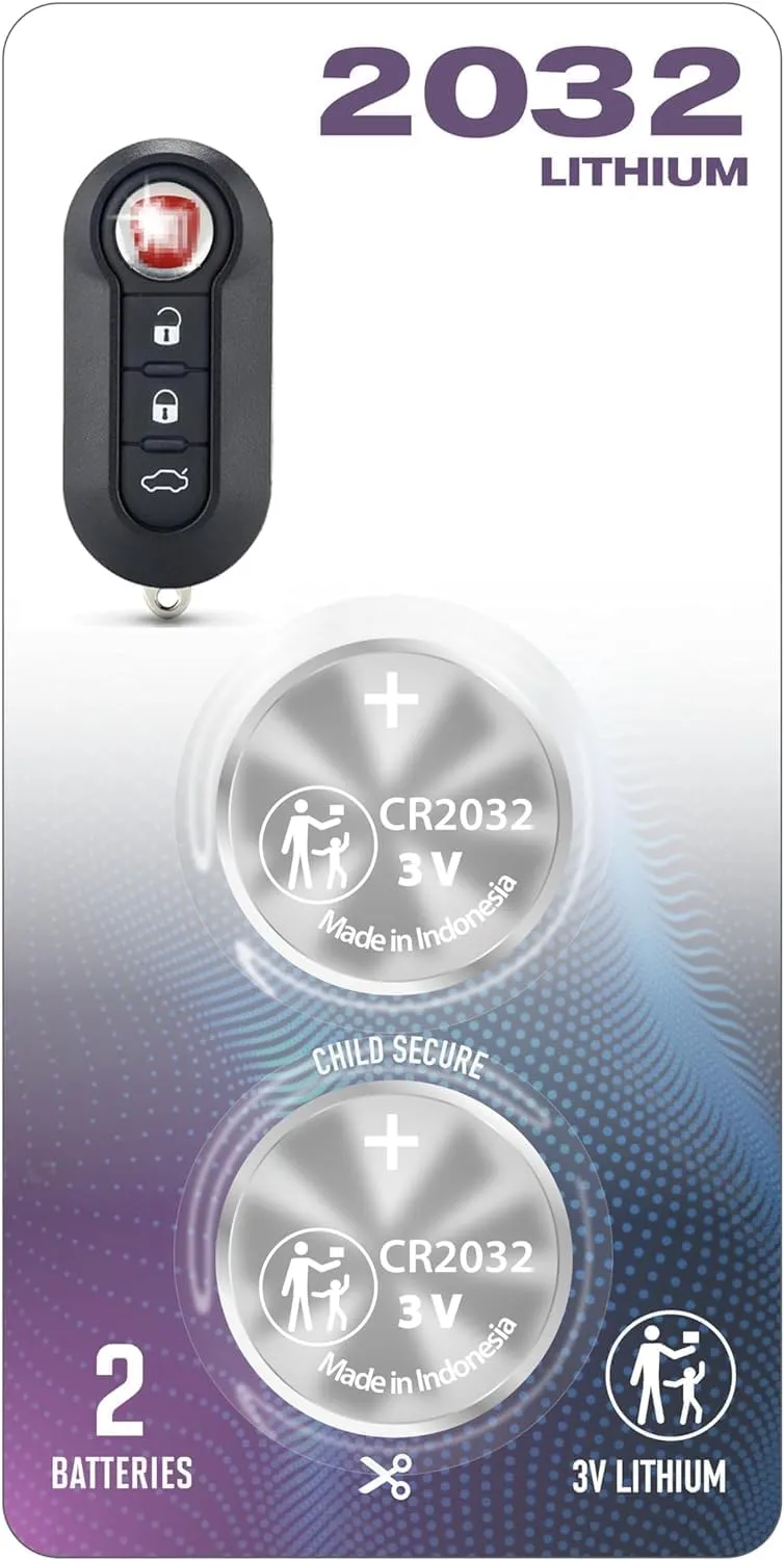 (2 Pack) Remote Key FOB Battery CR2032 2032 OEM (2009-2021) fits case Shell Cover for Fiat Dodge 500 500L 500X Ram Promaster Flip Key fits Shell case Cover led Lights Remote Accessory LTQF12AM433TX