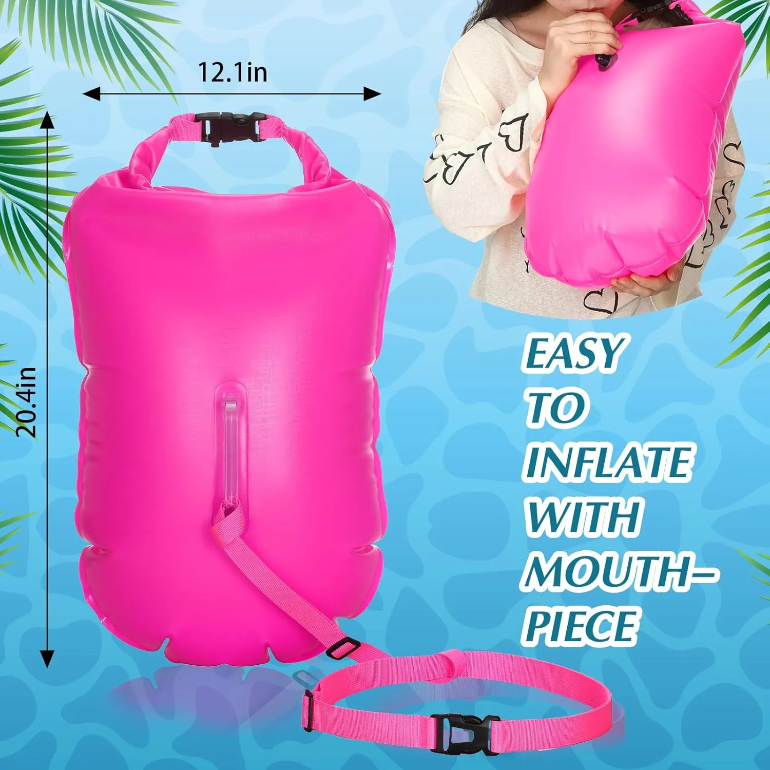 2 Pack Swim Buoy Swim Bubble Safety Float Highly Visible Buoy Float with Adjustable Waist Belt Watertight Dry Bag for Swimming Triathletes Train Kayakers Snorkeler