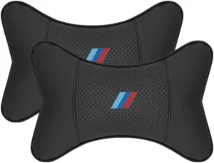 2 PCS Car Neck Pillow Compatible with BMW 1 2 3 4 5 6 7 Series X1 X2 X3 X4 X5 X6 X7 Accessories, Car Soft PU Leather Headrest Neck Support