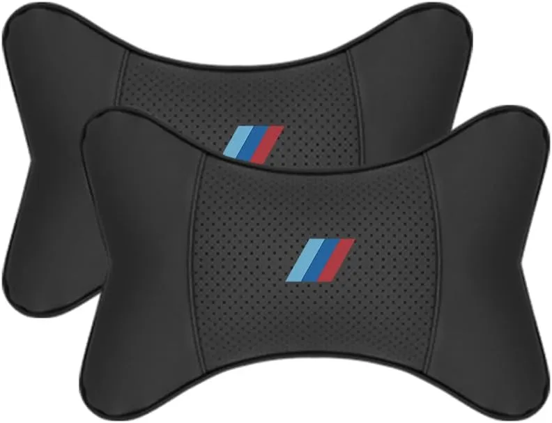 2 PCS Car Neck Pillow Compatible with BMW 1 2 3 4 5 6 7 Series X1 X2 X3 X4 X5 X6 X7 Accessories, Car Soft PU Leather Headrest Neck Support
