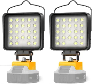 2 Pcs Cordless LED Work Light for Dewalt 20v Max Battery, 90W 9600LM Battery Light for Dewalt 20v Tools, Portable Outdoors Flood Lighting with USB & Type-C Charging Port, Low Voltage Protection