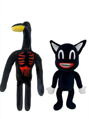 2 PCS Siren Head Plush Toy Cartoon Black Cat Stuffed Soft Animal Cat Kids' Birthday Halloween Thanksgiving Christmas Plush Toys(Black)