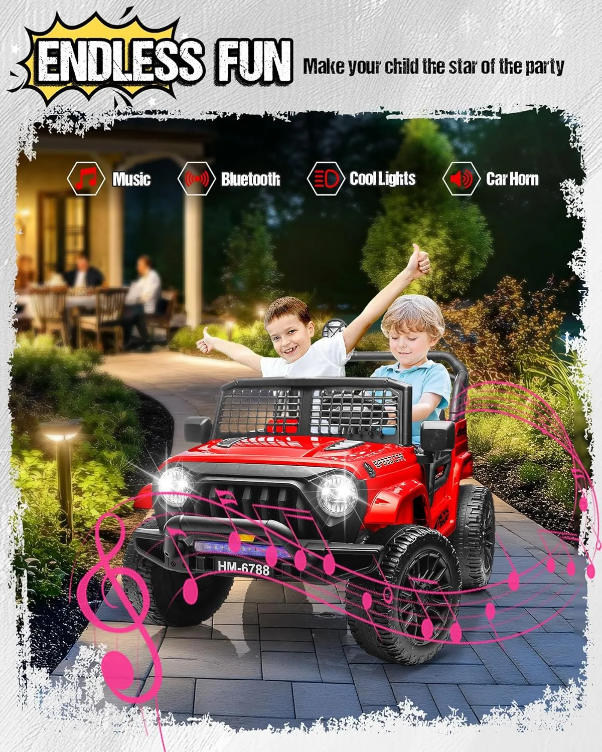 2 Seater Ride On Toys Car for Big Kids, 24V Electric Vehicles w/20'' Wide Seat, Remote Control, 5MPH Max, Music, Wireless, Full Suspension, Battery Powerd Cars Truck for Kids Boys (Red)