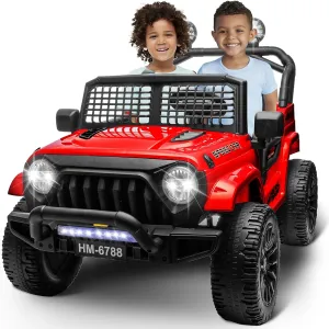 2 Seater Ride On Toys Car for Big Kids, 24V Electric Vehicles w/20'' Wide Seat, Remote Control, 5MPH Max, Music, Wireless, Full Suspension, Battery Powerd Cars Truck for Kids Boys (Red)