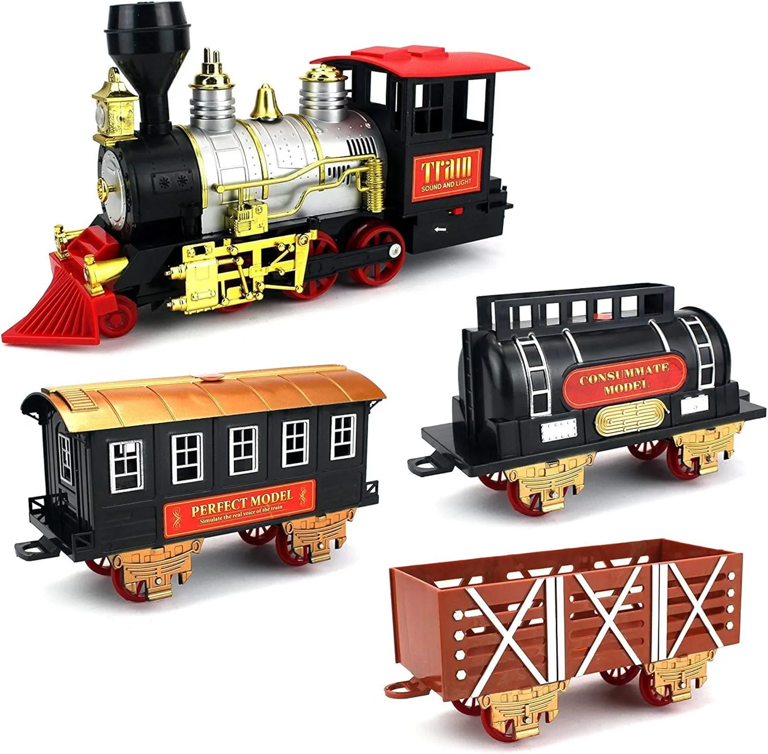 20 PCS Christmas Train Set with 4 Train Cars 16 Rail Sections - Light, Sound and Smoke Effects - Festive Holiday Décor Toy Train for Christmas Tree
