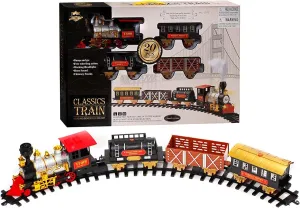 20 PCS Christmas Train Set with 4 Train Cars 16 Rail Sections - Light, Sound and Smoke Effects - Festive Holiday Décor Toy Train for Christmas Tree