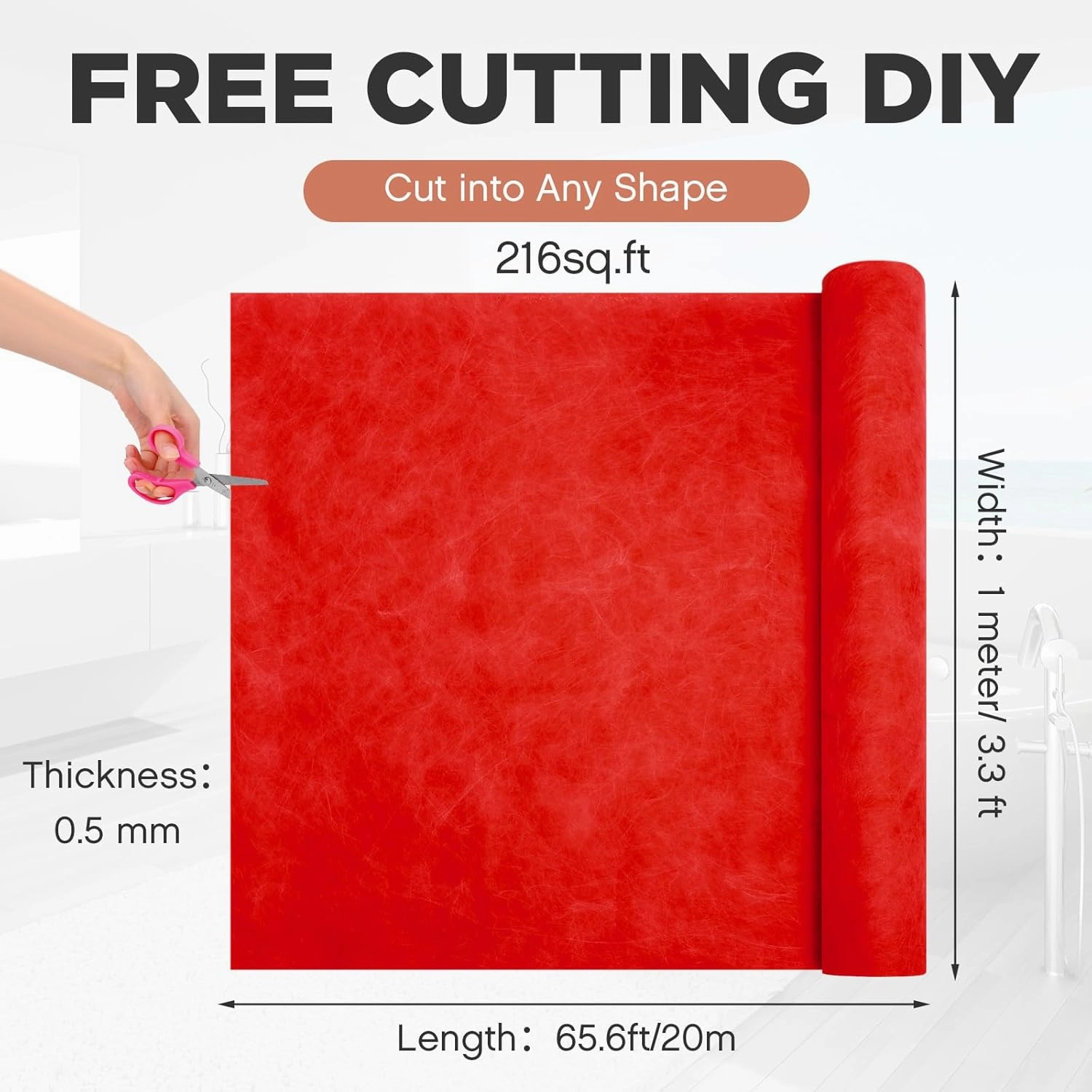 216 Sq ft/ 3.3 x 65.6 ft Waterproof Membrane for Bathroom Shower, Shower Waterproofing Tile Underlayment Membrane Bathroom Membrane for Sauna Bathroom Walls Polyethylene Fabric Roll