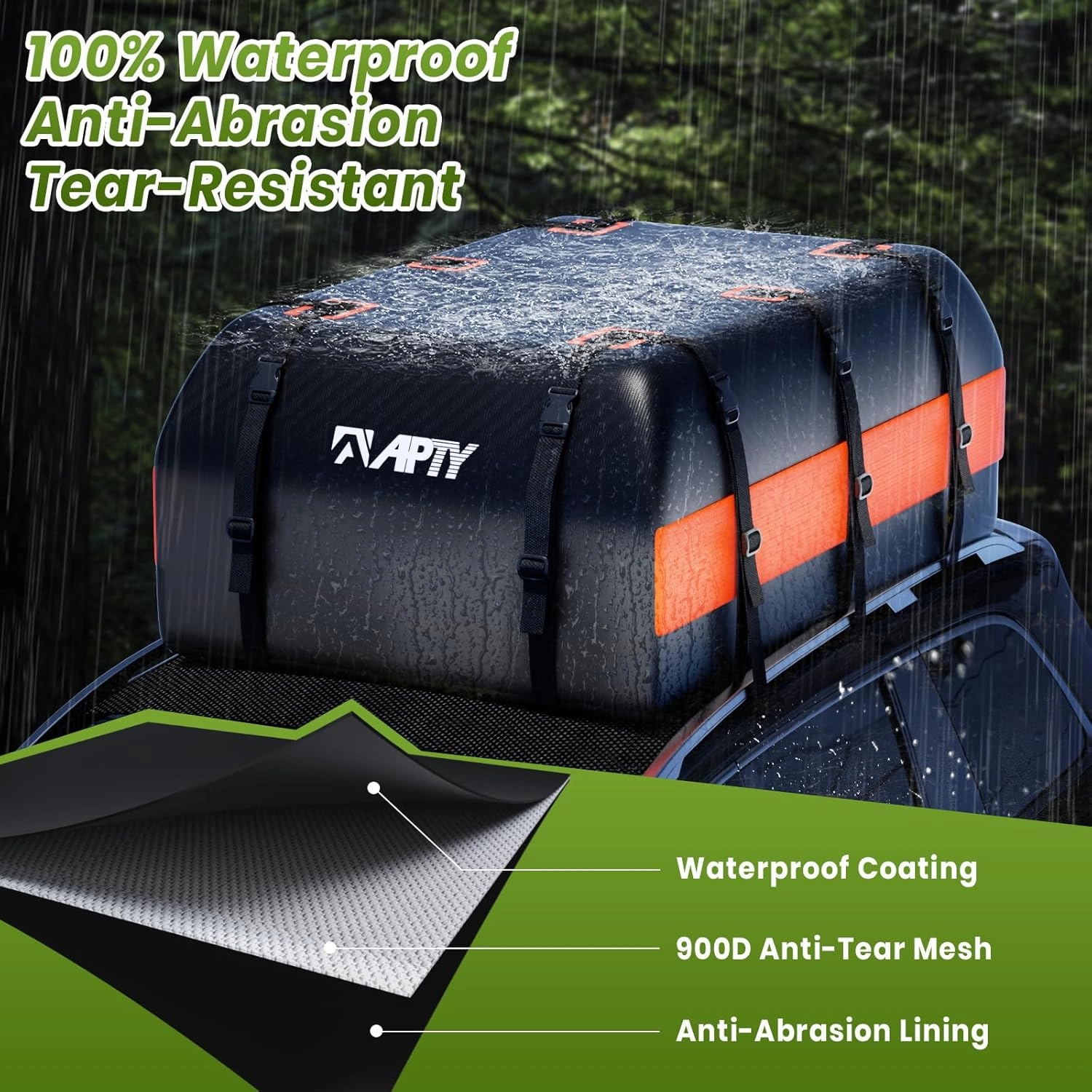23 Cubic Feet Car Rooftop Cargo Bag Carrier, Soft Roof Top Luggage Bag for All Vechicles with/Without Rack - with Waterproof Zip, Anti-Slip Mat, Luggage Lock, Storage Bag, Door Hooks, Orange