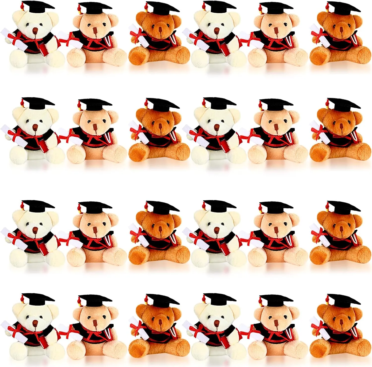24 Pieces Mini Graduation Bear Small Bears Toy Stuffed Animal with Black Cap Mini Plush Animals Class of 2024 Gift for College High School Kindergarten Party Favors DIY Keychain Crafts, 3 Colors