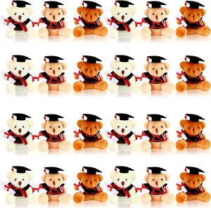 24 Pieces Mini Graduation Bear Small Bears Toy Stuffed Animal with Black Cap Mini Plush Animals Class of 2024 Gift for College High School Kindergarten Party Favors DIY Keychain Crafts, 3 Colors