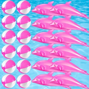 24 Pcs Beach Balls Inflatable Dolphin Party Favors Set with 20'' Dolphin Pool Float and 16'' Blow up Pool Balls Bulk for Summer Beach Swimming Party Decorations