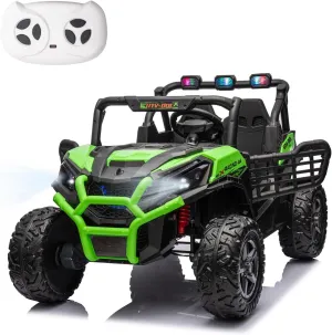 24V 4X4 2-Seater Ride On UTV with Remote Control, Off-Road Ride on Car, 4WD Electric Ride On Toys for Kids Ages 3 , Side by Side Car w/LED Light, EVA Rubber Tires, Bluetooth, Green