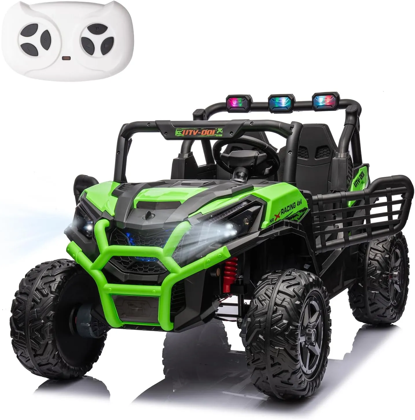 24V 4X4 2-Seater Ride On UTV with Remote Control, Off-Road Ride on Car, 4WD Electric Ride On Toys for Kids Ages 3 , Side by Side Car w/LED Light, EVA Rubber Tires, Bluetooth, Green