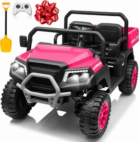 24V Ride on Car 4WD Golf Cart w/800W Motors, 20''2 Seater, Gift Flower, 2.4G Remote Control, 4 Wheeler, Pop Music, LED Light, 24 Volt Ride on Toys for Big Kids, Pink