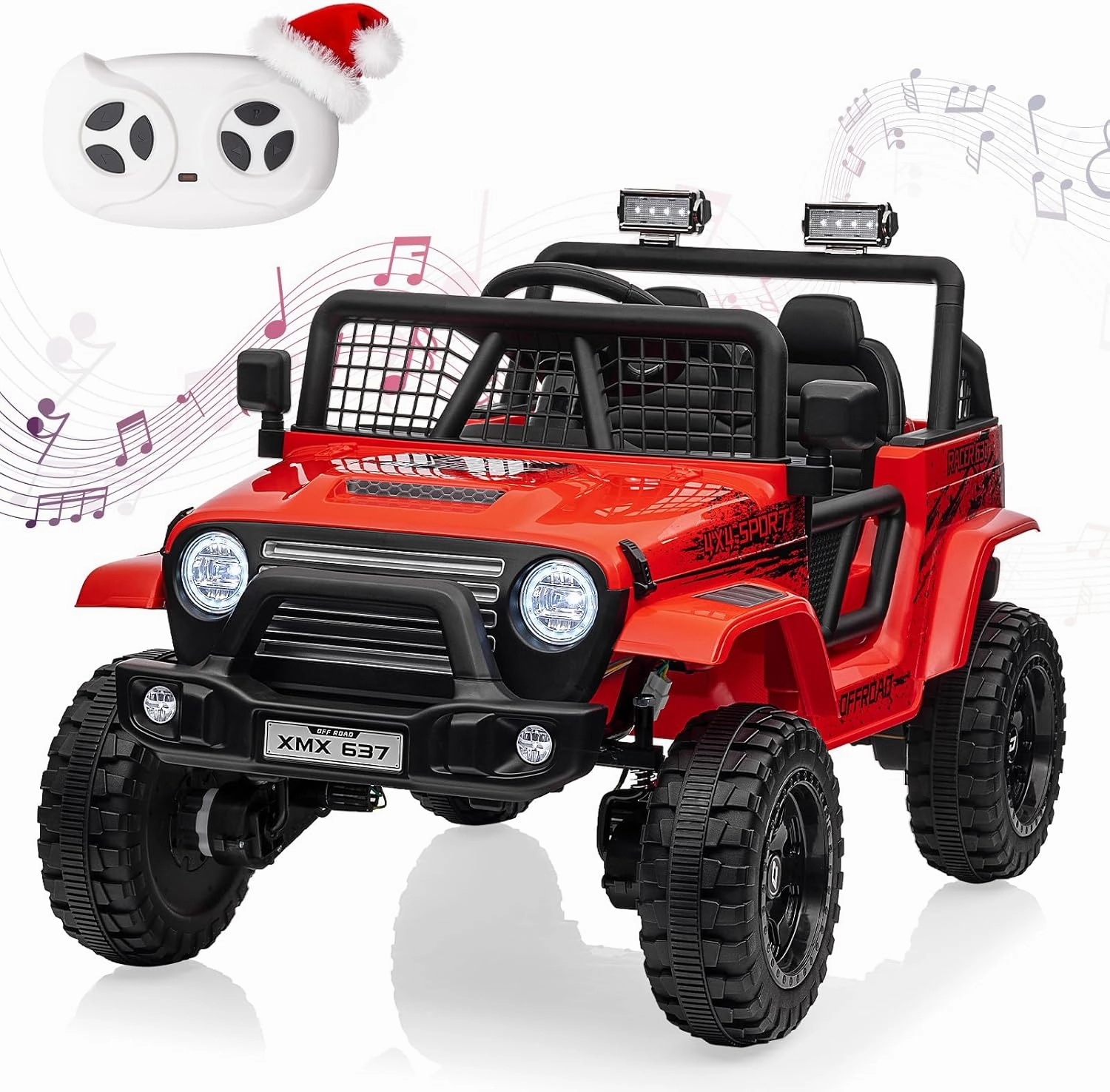 24V Ride On Car for Kid Toys, Electric Off-Road Truck, 4WD Kids Car, Side by Side Vehicle Max 110lbs with Remote Control, LED Light, Bluetooth, 4 Spring Suspension, Red