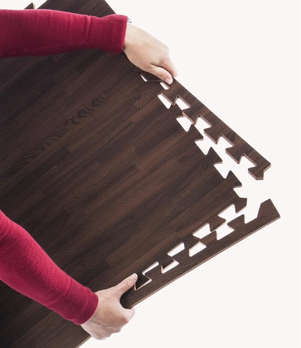 26-pc Wood Grain Interlocking Foam Flooring Mats, 0.5" Thick, 10-ft x 10-ft Display
