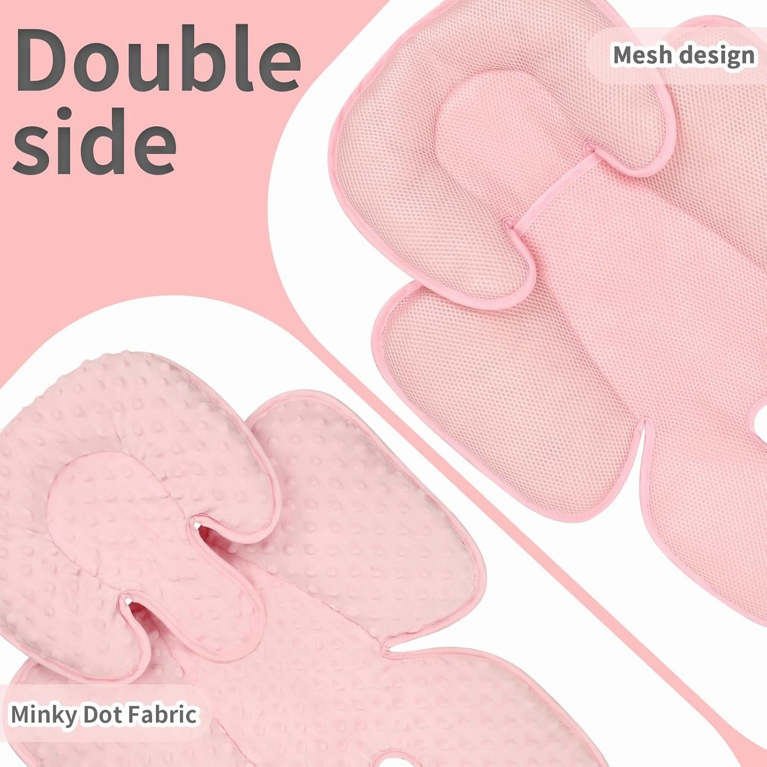 2-in-1 Baby Carseat Head Support, Infant Car Seat Insert for Girls Boys, Soft Baby Neck Support and Body Cushion for Stroller, Baby Swing, Bouncer (Pink)