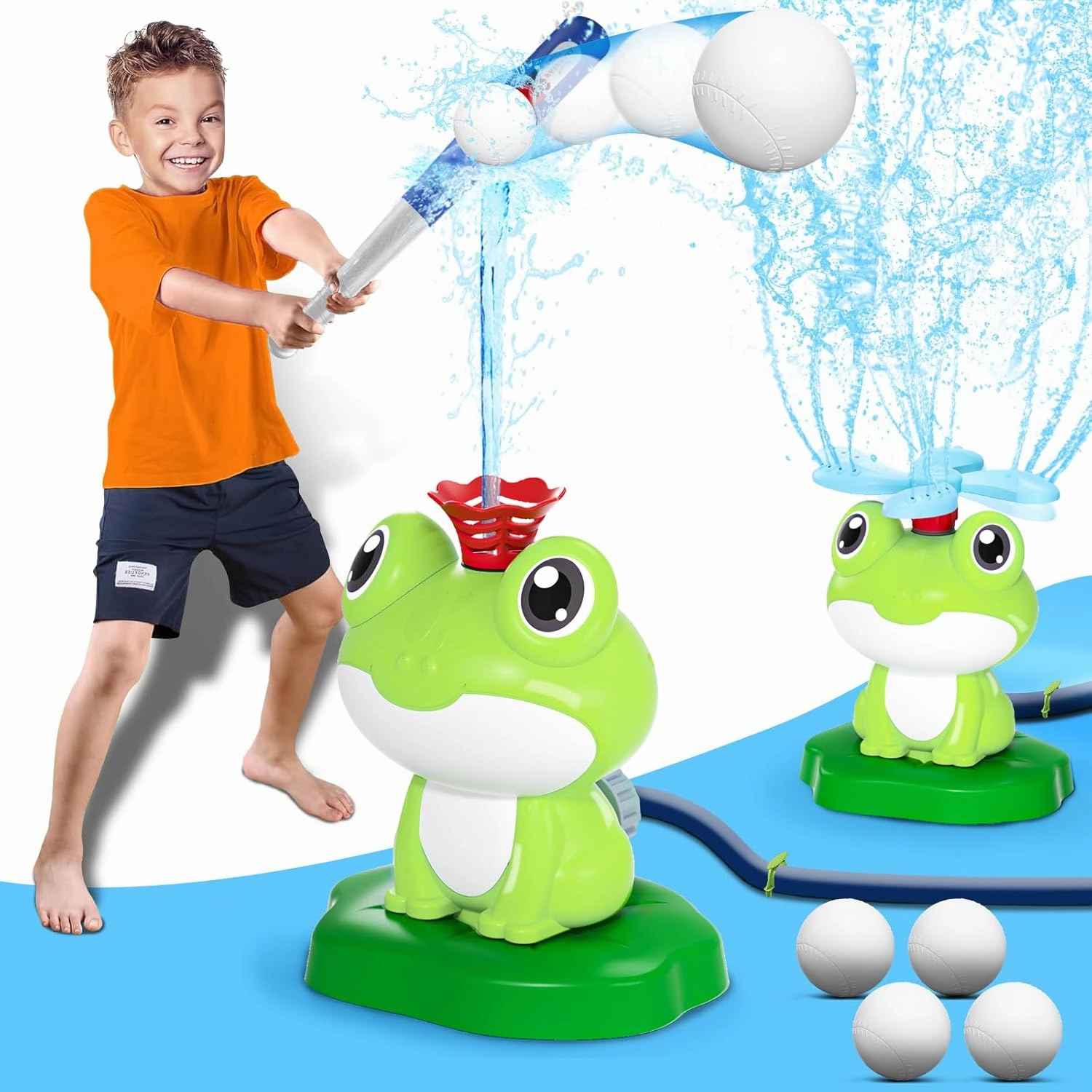 2-in-1 Water Sprinkler Baseball Toy for Kids Outdoor Play, 360° Rotating Spray and 2 Sprinkler Heads for Splashing and T-Ball Games, Toddler Summer Backyard Lawn Activities for Boys Girls Ages 3 