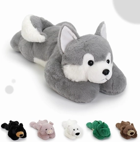 2 Lb Weighted Stuffed Grey Dog Animals - 16 Inches Bear Dog Dino Pig Plush Throw Pillow Toy - Embroidered Plushie Collectible - Kawaii Plushies Hugging Toy Gifts for Kids & Adults (Grey Dog)