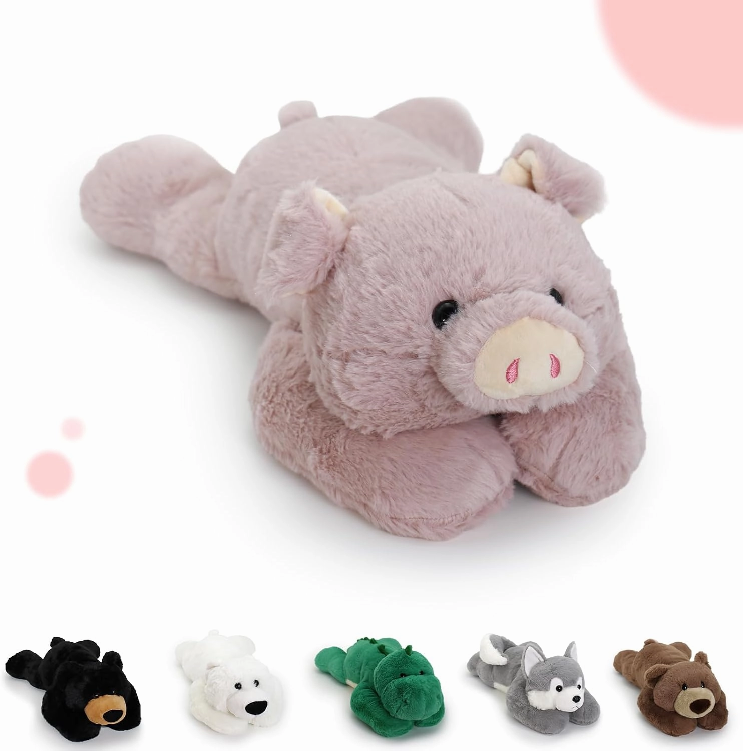 2 Lb Weighted Stuffed Pink Pig Animals - 16 Inches Bear Dog Dino Pig Plush Throw Pillow Toy - Embroidered Plushie Collectible - Kawaii Plushies Hugging Toy Gifts for Kids & Adults (Pink Pig)
